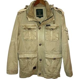 Jeep Fallow Khaki Cargo Safari Rustic Pocketed Hooded Parka Jacket M